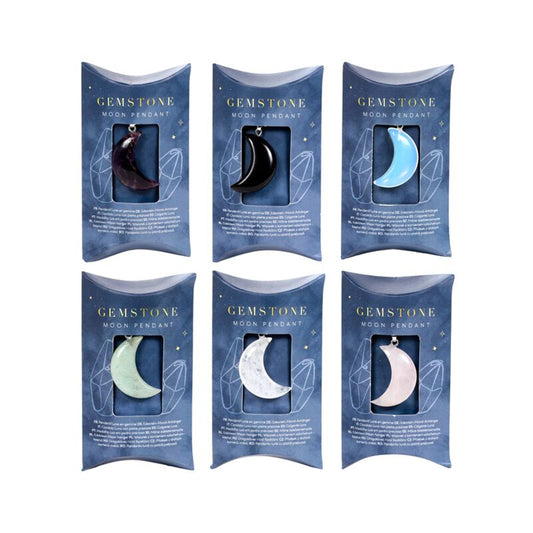 Healing Stone Gemstone Moon Shaped Pendant Necklace