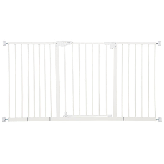PawHut Dog Gate Stair Gate Pressure Fit Pets Barrier Auto Close for Doorway Hallway, 74-148cm Wide Adjustable, White
