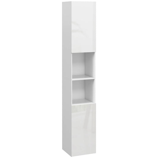 kleankin High Gloss Bathroom Storage Cabinet with Adjustable Shelves White
