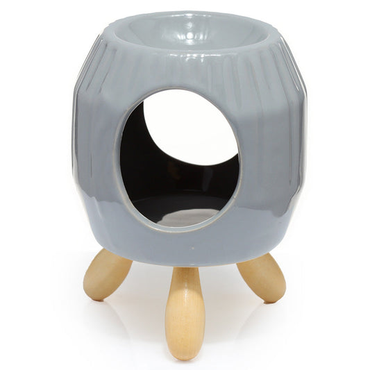 Ceramic Grey Abstract Ridged Eden Oil Burner with Feet