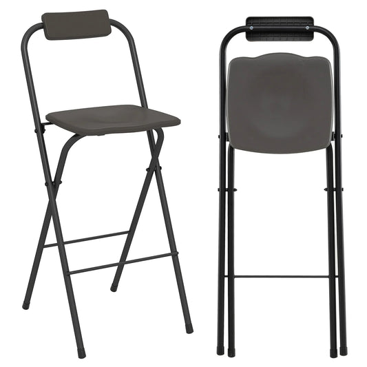 Outdoor Folding Barstools Set of 2 with Backrest and Footrest-Grey