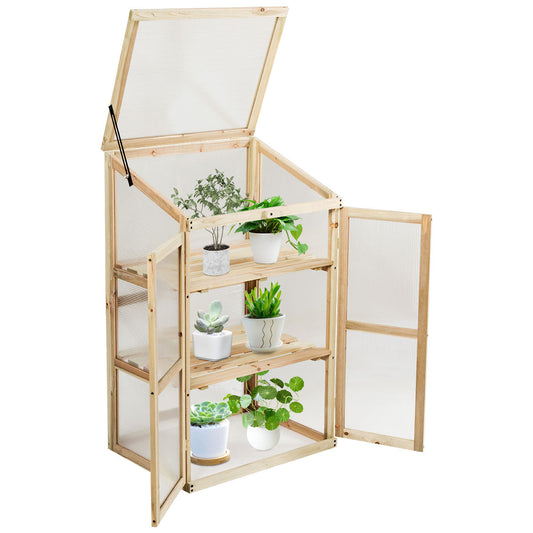 3-Tier Outdoor Wooden Greenhouse for Garden Balcony Backyard