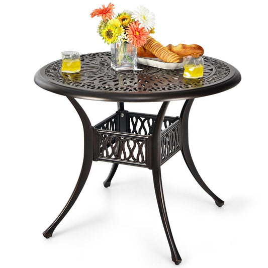 91cm Outdoor Round Dining Table with 5cm Umbrella Pole Hole-Copper