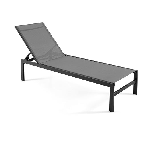 Aluminum Chaise Lounge Chair Patio Recliner with Adjustable Backrest-Grey