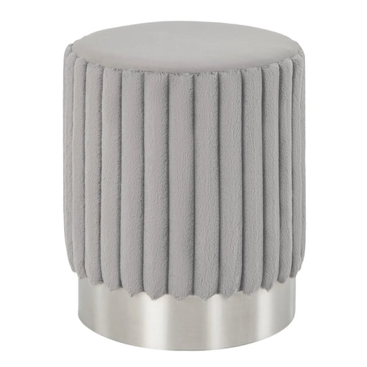 Upholstered Footrest Stool with Decorative Vertical Tufting and Heavy-duty Metal Base-Grey