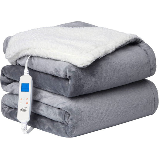Neo Grey Electric Heated Throw Over Blanket Reversible