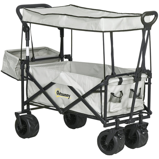 Outsunny Outdoor Push Pull Wagon Stroller Cart with Canopy Top