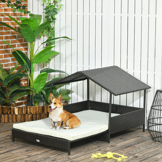 PawHut Extendable Rattan Dog House with Water-Resistant Roof, Cushion