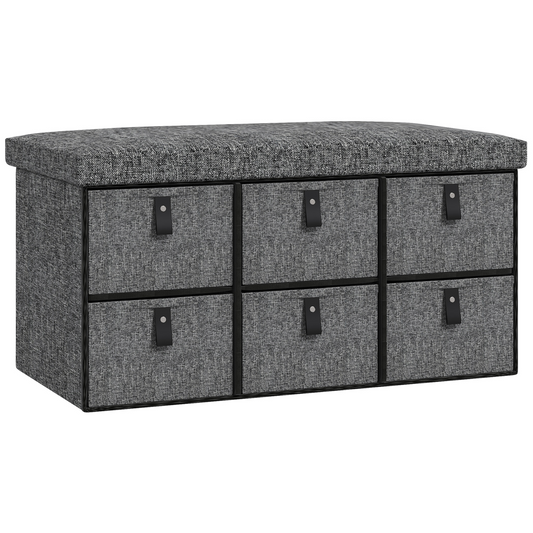 HOMCOM Shoe Bench with Cushioned Seat, 6 Fabric Drawers for Entryway Hallway