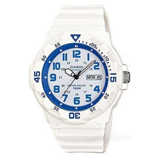 Casio Mens Day Date Blue Dial & White Rubber Strap Watch - MRW-200HC-7B2VDF