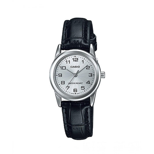 Casio Women's Silver Dial Black Leather Strap Watch - LTP-V001L-7BUDF