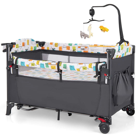DORTALA 5-in-1 Baby Bassinet Bedside Sleeper Portable Pack and Play-Grey