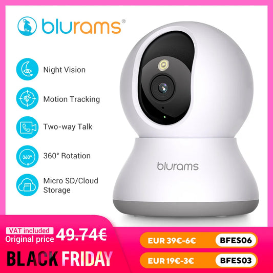 Blurams 2.4&5G WiFi Indoor Camera, 2K, 360° PTZ Pet Dog IP CCTV Camera with Phone App, 2-Way Talk, Night Vision, for Home Securi