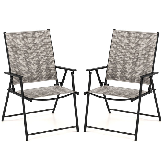 Set of 2 Patio Folding Chairs with Armrests-Grey