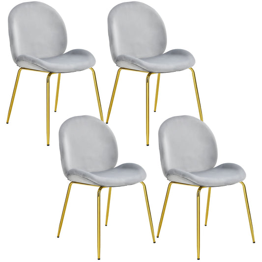 Set of 4 Velvet Dining Chair with Golden Finished Steel Legs-Grey