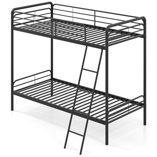 Single Bunk Bed with Ladder and Full-length Guardrails for Teens Adults-Black-Single Size