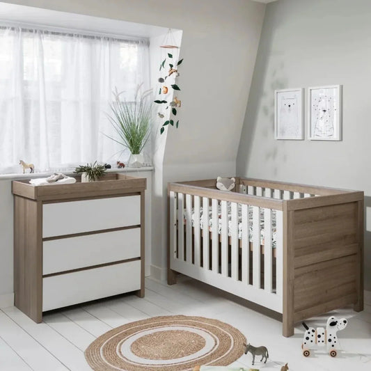 Tutti Bambini Modena 2 Piece Room Set with Deluxe Fibre Mattress - White/Oak