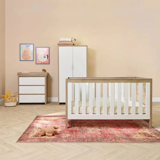 Tutti Bambini Modena 3 Piece Room Set with Sprung Fibre Mattress - White/Oak