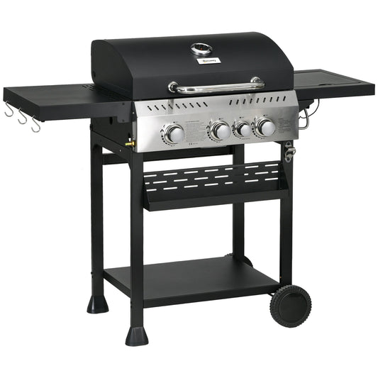 Outsunny 4+1 Burner Propane Gas Barbecue Grill with Thermometer, Bottle Opener