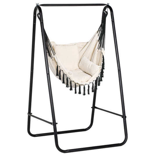 Outsunny Patio Hammock Chair w/ Stand, Hanging Chair w/ Cushion, Armrest, Grey