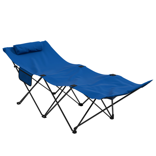 Outsunny Foldable Sun Lounger w/ Side Pocket, Oxford Headrest Sun Lounger, Grey