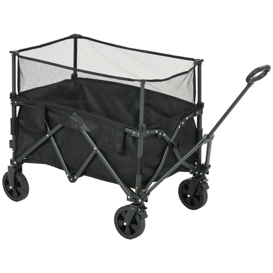 Outsunny 180L Folding Garden Trolley Wagon Cart w/ Extendable Side Walls, Khaki