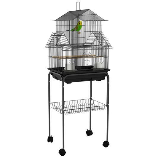 PawHut Metal Bird Cage Small with Perch Food Container Handle for Finch Canary