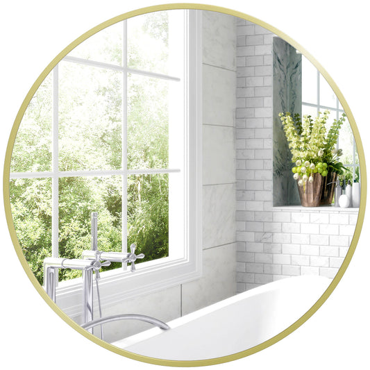 HOMCOM Round Bathroom Mirror, Modern Wall Mirror Aluminium Frame, 60 x 60cm