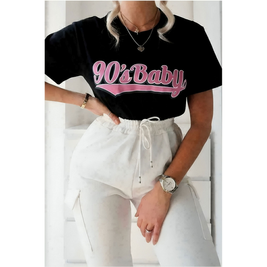 Ladies Oversized 90s Baby Short Sleeves T Shirt Top