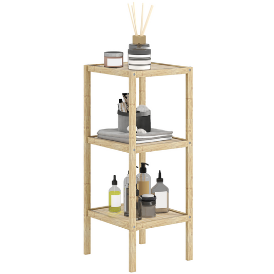 HOMCOM 4-Tier Bathroom Storage Shelving Unit, Freestanding Bamboo Shelves