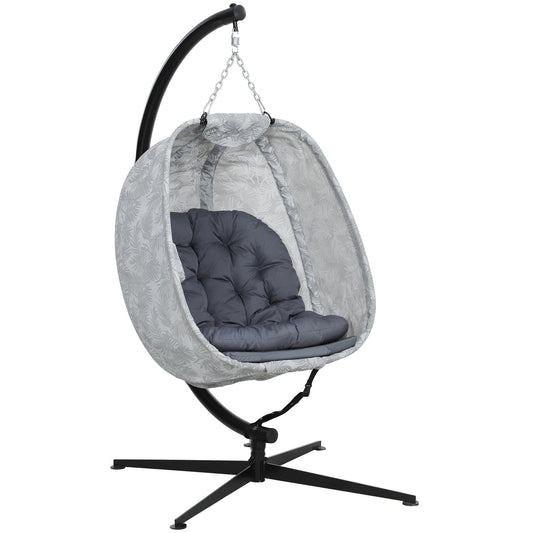 Outsunny Hanging Egg Chair Outdoor Indoor Swing Chair, Folding Basket