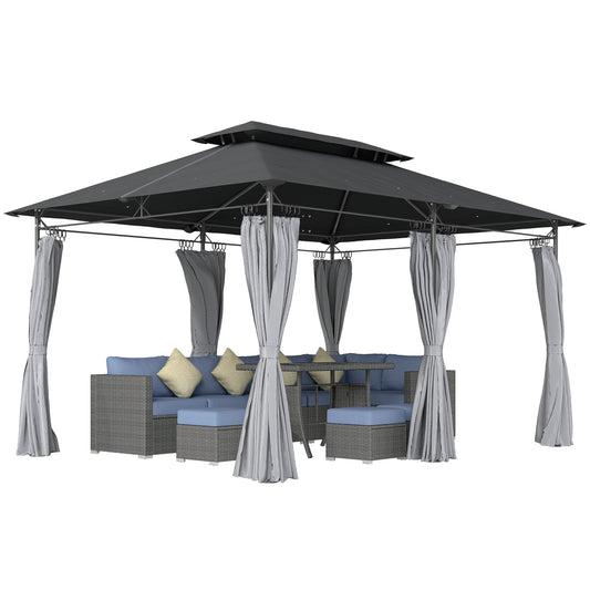 Outsunny 3 x 4m Garden Gazebo with Sides, Double Roof Metal Gazebo