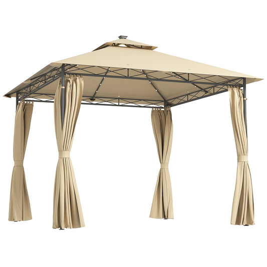 Outsunny 3 x 3 m Double Roof Outdoor Gazebo with Curtains