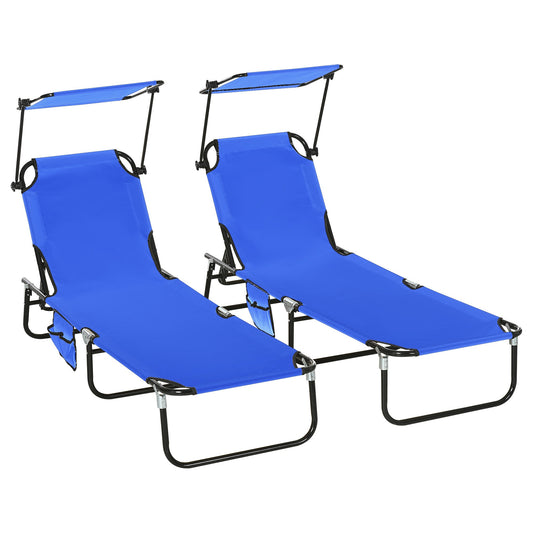 Outsunny 2 Piece Folding Sun Loungers with Adjustable Backrest