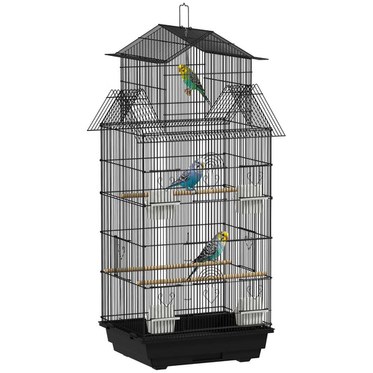 PawHut Metal Bird Cage w/ Perch, Food Container, Handle, for Finch, Canary