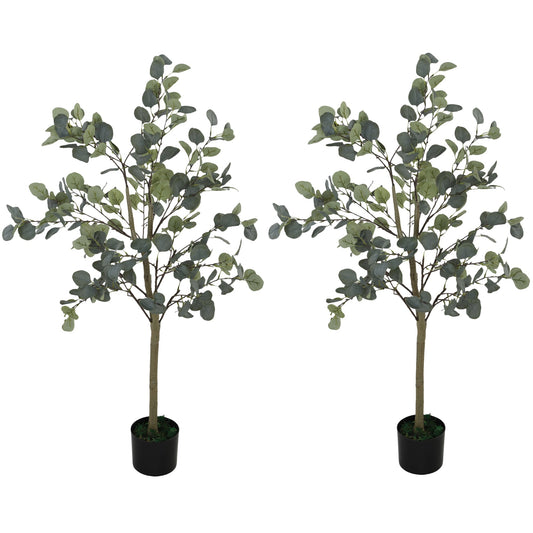 HOMCOM 2 Pack Artificial Plants, Faux Silk Eucalyptus Trees