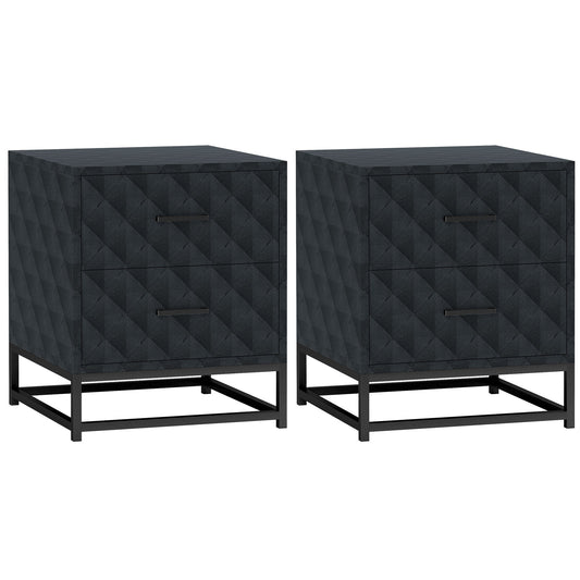 HOMCOM Bedside Table Set of 2, Nightstand with 2 Drawers, Steel Legs