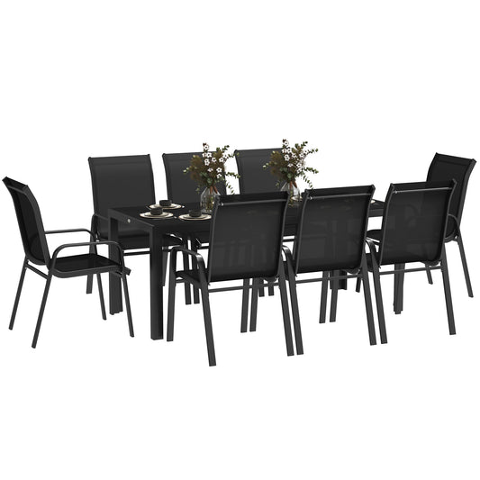 Outsunny 9 Pieces Patio Dining Set with Stackable Chairs