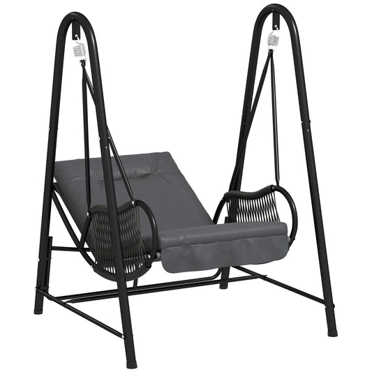 Outsunny Rattan Swing Chair with Stand and Seat Cushion