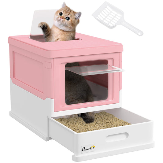 PawHut Hooded Cat Litter Box, Pet Toilet w/ Scoop, Tray