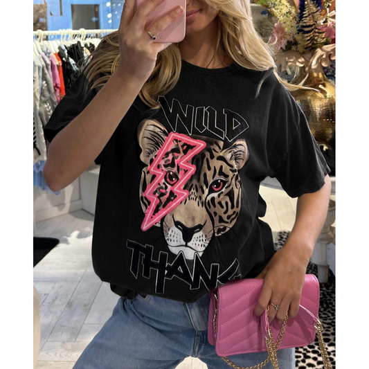 Ladies Oversized Tiger Lightning Wild Thang Short Sleeves T Shirt Top