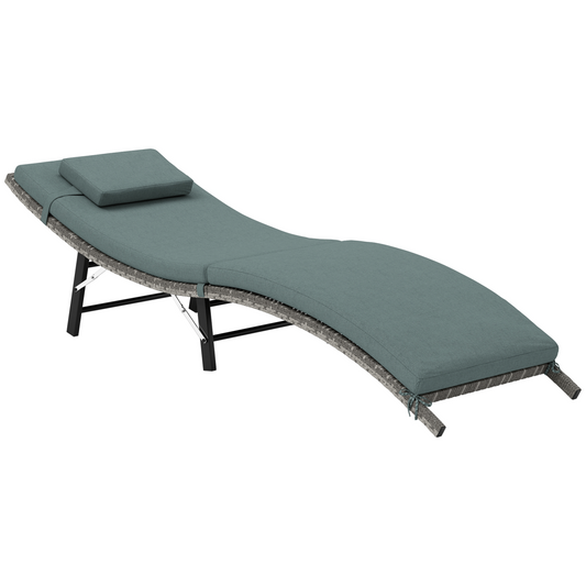 Outsunny Folding Rattan Sun Lounger with Cushion and Pillow