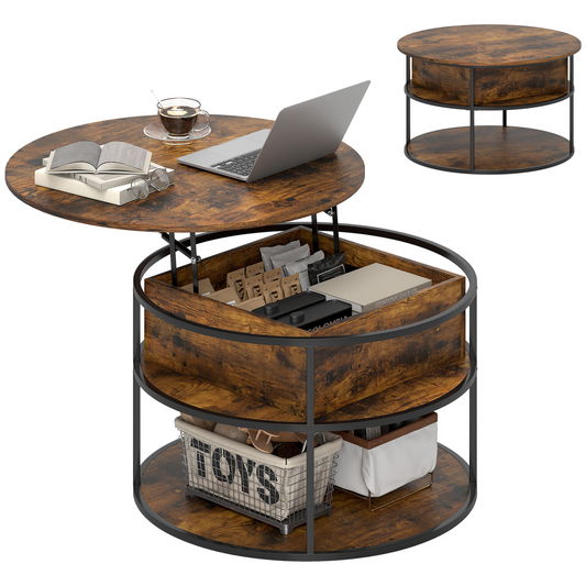 HOMCOM Lift Top Coffee Table, Round Coffee Table with Hidden Storage