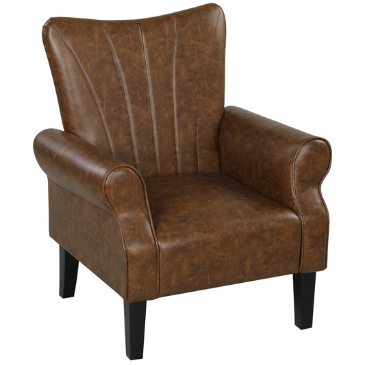 HOMCOM Upholstered Modern Accent Chair, Armchair with Wood Legs, Brown