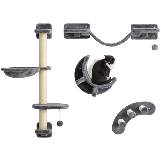 PawHut 4-Piece Cat Wall Furniture w/ Hammock, Ladder, Platforms
