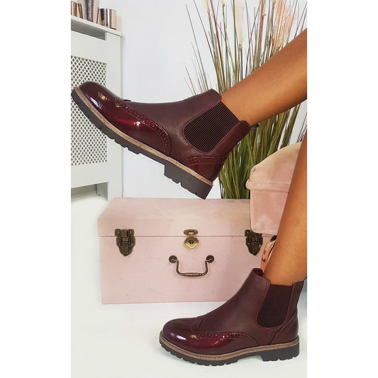 Faux Leather Brogue Chelsea Boots