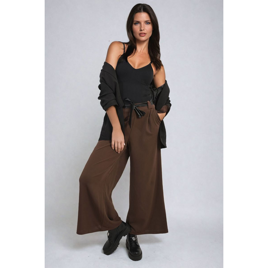 Belted High Waist Wide Leg Trouser