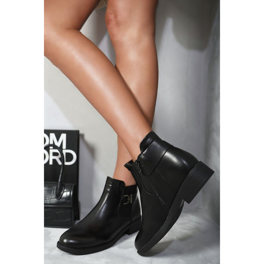 Low Block Heel Buckle Ankle Boots