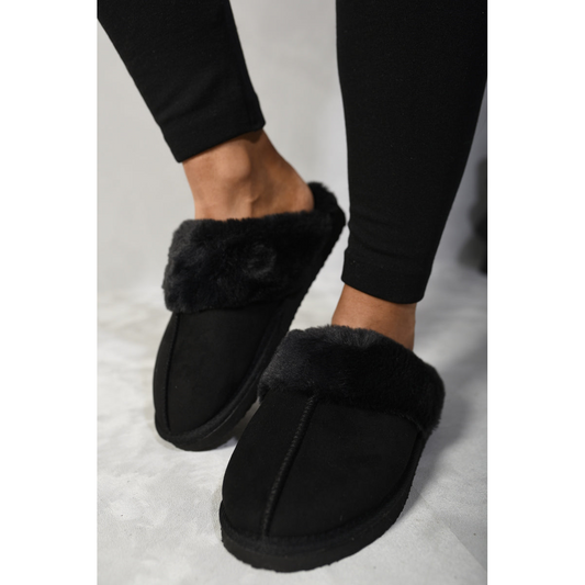 Fuzzy Faux Fur Lined Slip-On Slippers