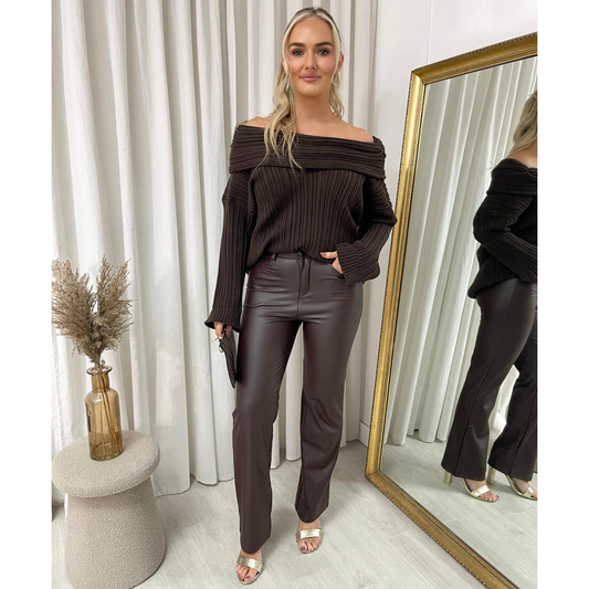 High Waisted Faux Leather Trouser